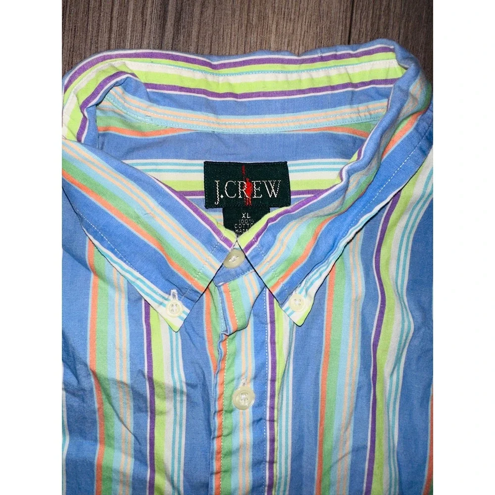 Vtg J. Crew Striped Button Down‎ Shirt Long Sleeve  XL Red Man Oarsman Hong Kong